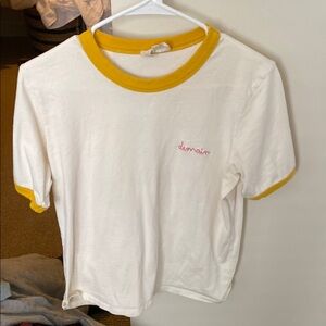 Sezane White and Yellow Ringer Tee